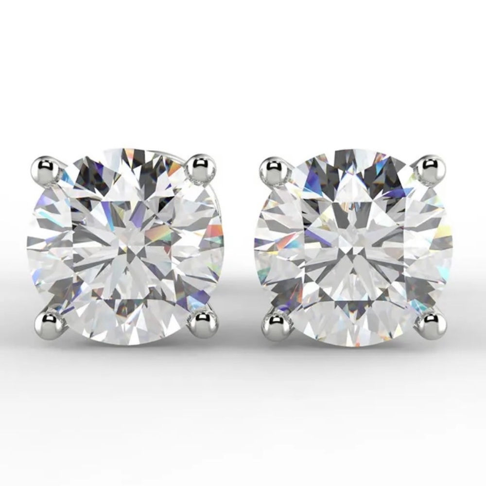 14k white gold diamond 3 CT stud earrings silver solitaire round